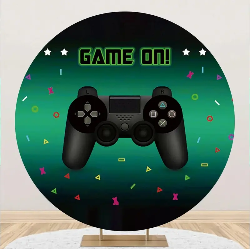 Round Game On Gamepad Button Green Party Backdrop - Aperturee