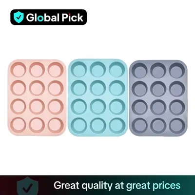 Silicone Bakeware Muffin Pan, 3 Counts 12-grip Muffin Tin Mold, Non-stick & Durable Baking Mold for Restaurant and Home