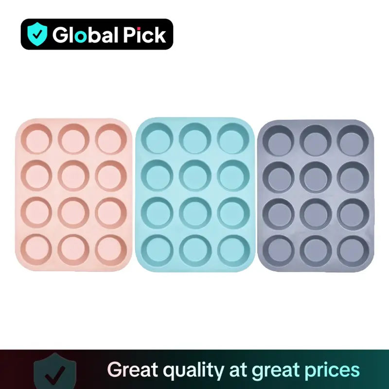 Silicone Bakeware Muffin Pan, 3 Counts 12-grip Muffin Tin Mold, Non-stick & Durable Baking Mold for Restaurant and Home