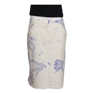 1st Classe Alviero Martini Graphic Midi Skirt - 34W UK 14 White Cotton Blend