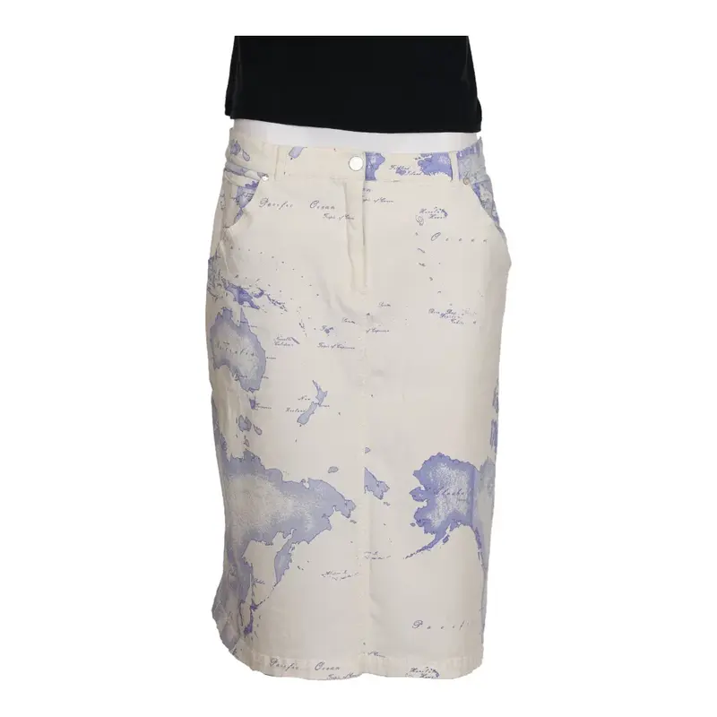 1st Classe Alviero Martini Graphic Midi Skirt - 34W UK 14 White Cotton Blend