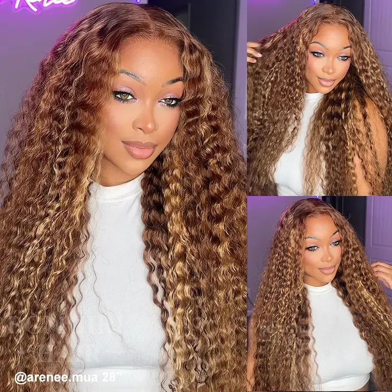 Brown Highlight Deep Wave Wear Go Wig 7x5 Lace Closure 180% Color