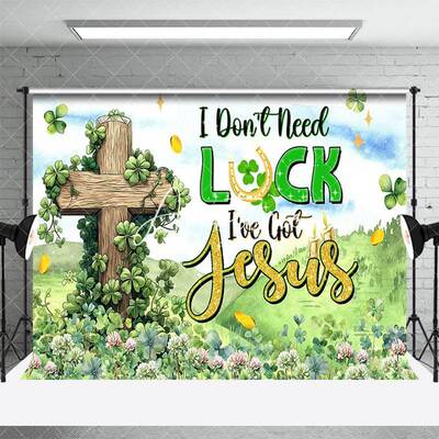 Aperturee Green Clover Field Cross St Patricks Day Backdrop, 3X2FT(1MX0.6M), 14 USD, st patricks day backdrops, AHF428A-M