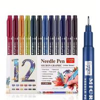 Needle Pen Gel Ink Rollerball Pen Set, 1 Set/2 Sets/3 Sets(12pcs/set) 0.5mm Extra Fine Point Fineliner Pen, Quick-drying Wate...