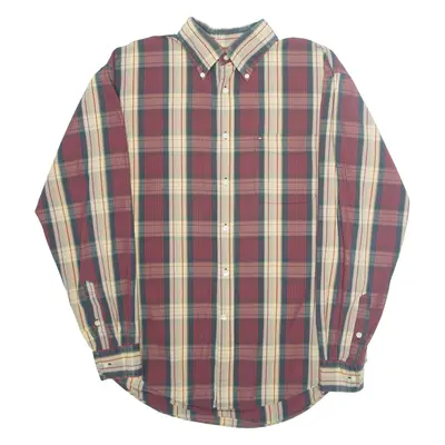 TOMMY HILFIGER Mens Shirt Red Plaid Long Sleeve L