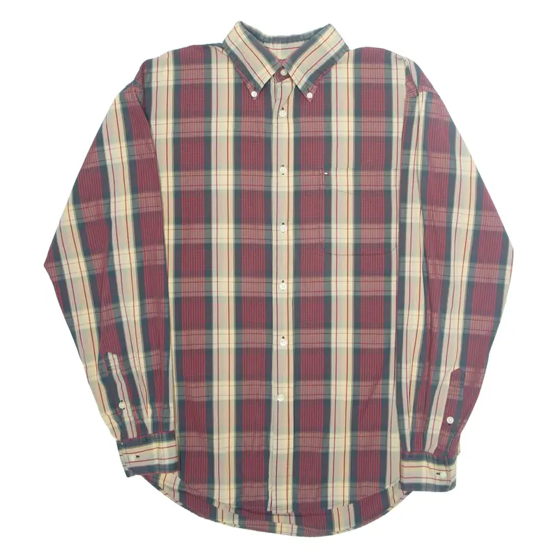TOMMY HILFIGER Mens Shirt Red Plaid Long Sleeve L