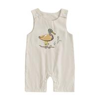 Newborn Baby Boy Girl Hunting Outfit Sleeveless Button Straps Mallard Duck Embroidery Plaid Overalls Romper Pants Summer Jump...