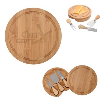 10 Customized 3-Piece Bamboo Cheese Server Kit - Storage Tray