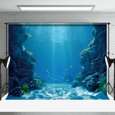 Blue Sea Bottom Rock Fish Seaweed Photo Backdrop - Aperturee