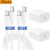 2 Pack 20W Super Fast Charger with 6FT/10FT Type-C to C Cable for iPhone 16/15,iPad Pro 12.9/11,Air,Mini, USB Mobile Smartpho...