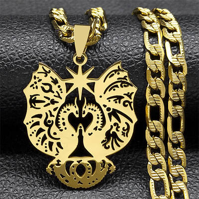304 Stainless Steel Gothic Double Dragon with Star Pendant Necklaces