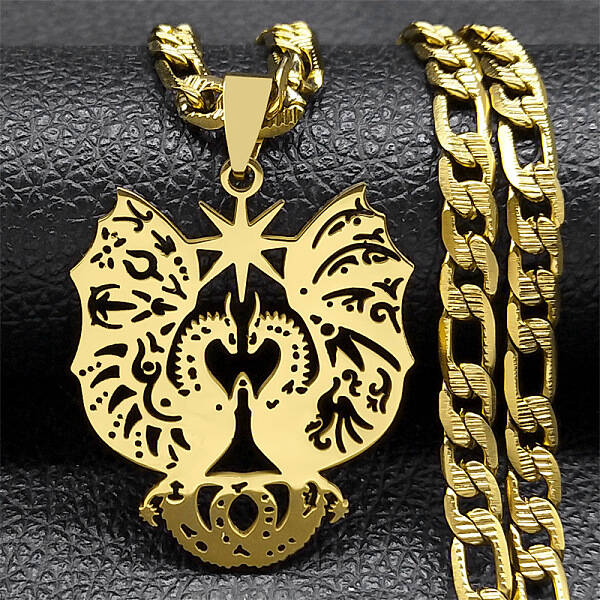 304 Stainless Steel Gothic Double Dragon with Star Pendant Necklaces