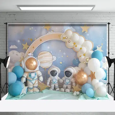 Aperturee Starry Sky Balloons Astronaut Cake Smash Backdrop, 3X2FT(1MX0.6M), 14 USD, birthday cake smash backdrops, NYHD1I61-...