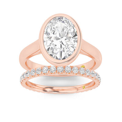 Secret Kiss Lab Grown Oval Shaped Diamond Engagement Ring with the Envoi Wedding Band | 10K Rose Gold 2 1/2 ct. tw.