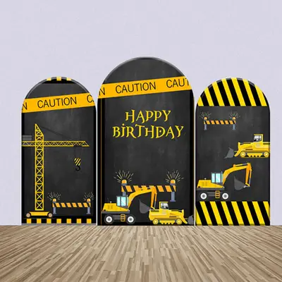 Black Yellow Utility Cars Birthday Arch Backdrop Kit - Aperturee