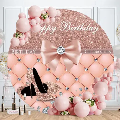 Aperturee Pink Heels And Diamonds Round Birthday Party Backdrop | Circle Party Backdrop | Circle Backdrops For Birthday | Rou...