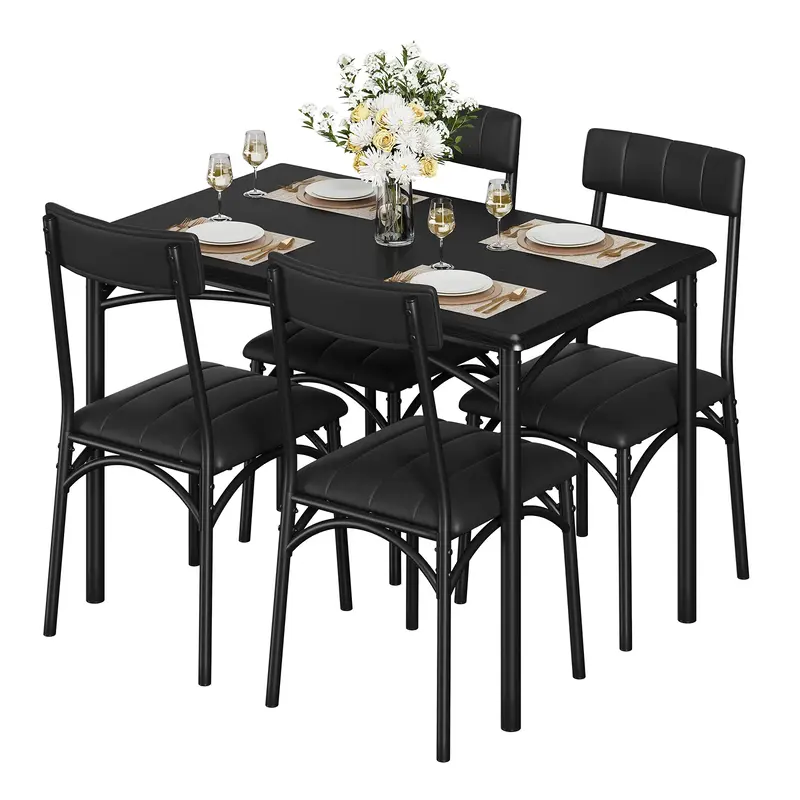 Garvee Dining Table Set for 4, Kitchen Table with 4 Upholstered Chairs, Wood Rectangular Dining Table and Chairs Set, for Sma...