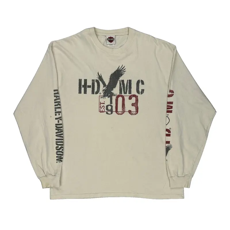 Myrtle Beach Harley Davidson Graphic Long Sleeve T-Shirt - XL Cream Cotton