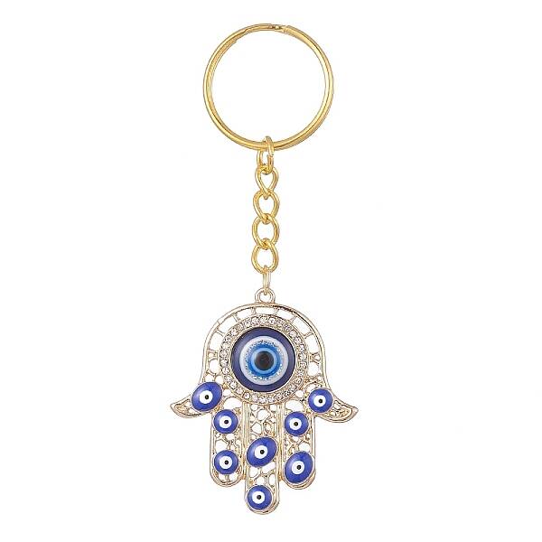 Hamsa Hand/Hand of Miriam with Evil Eye Alloy Enamel & Rhinestone Keychain