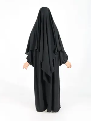 Women's Solid Color Bishop Sleeve Abaya Dress & Hijab Set, Modest Long Sleeve Dress & Hijab, Ladies Islamic Clothing for All ...