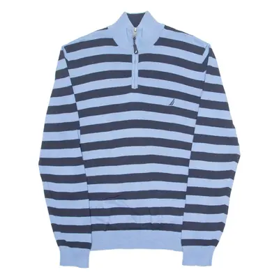 NAUTICA Mens Patterned Jumper Blue Striped 1/4 Zip Tight Knit L