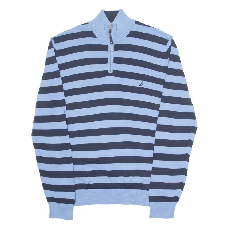 NAUTICA Mens Patterned Jumper Blue Striped 1/4 Zip Tight Knit L