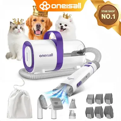 oneisall 6 in 1 Pet Grooming Kit & Vacuum, Dog Clippers with Grooming Tools for Dogs Cats and Other Animals