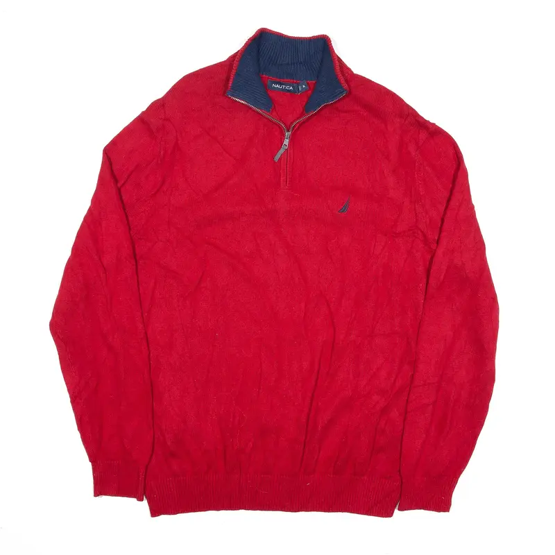 NAUTICA Jumper Red Chunky Knit 1/4 Zip Mens XL