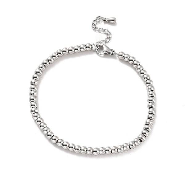 Non-Tarnish 201 Stainless Steel Round Beaded Bracelet for Women