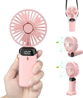 PortableHandheldFan-Min,,Foldable,USBRechargeable,IdealforTravel&OutdoorActivities,5Gear Wind,Digital Displa,4 IN1 Hand Fan R...