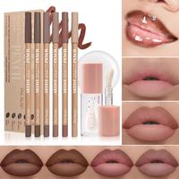6pcs Matte Nude Lip Liner Set with Moisturizing Clear Lip Oil - Long-Lasting, Lightweight Shine for All Skin Makeup Lipliner ...