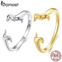 BAMOER 925 Sterling Silver Adjustable Dachshund Ring For Women Gold Plated Multi-layered Simple Wiener Dog Ring Daily Wear Si...