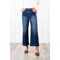 Risen High Rise Dark Wash Cropped Wide Leg Jeans
