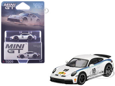 Porsche 911 Dakar #19 Rally 1974 Tribute Livery White with Blue Stripes Limited Edition 1/64 Diecast Model Car by Mini GT