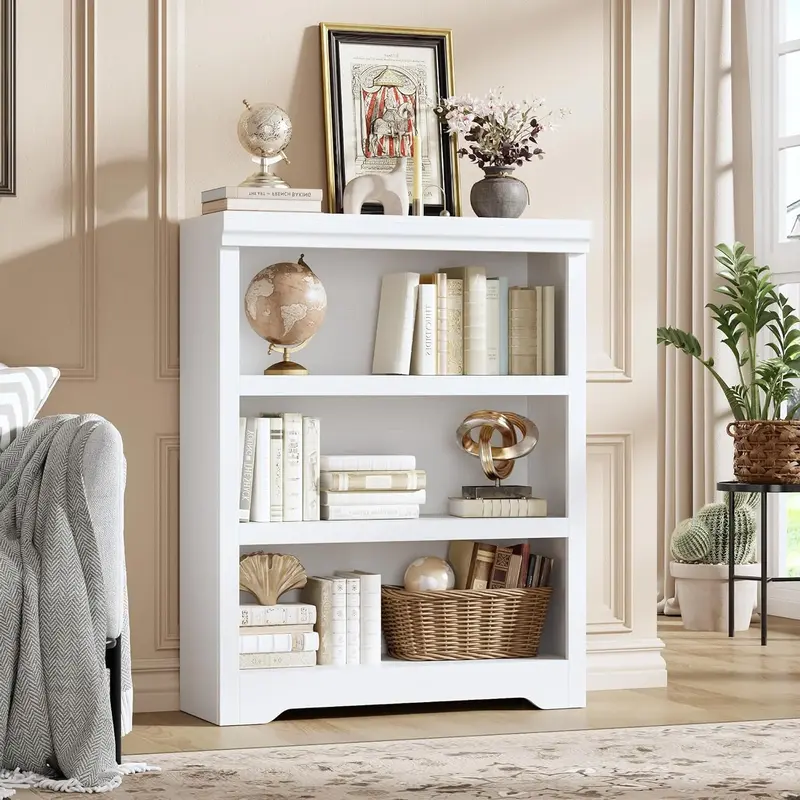 Garvee 3 Tier Bookshelf, 39.4 Tall Farmhouse Bookcase with Adjustable Shelves, 31.5 W Floor Standing Open Display Storage R...