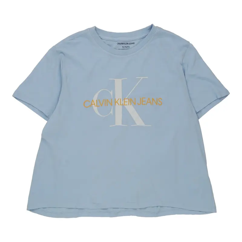 Calvin Klein Jeans Spellout T-Shirt - XL Blue Cotton