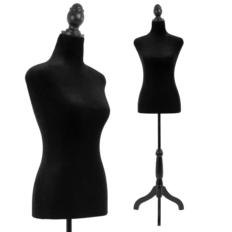 Female Dress Model Display Torso Body Tripod Stand Clothing Forms,Female Mannequin Body with Wooden Tripod Stand, 50-63 Inch,...