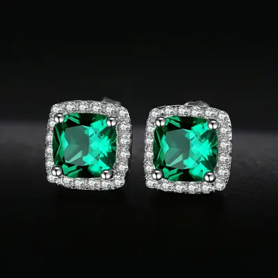 Radiant Created Nano Emerald Stud Earrings in 925 Sterling Silver - Elegant Fashion Jewelry for Women