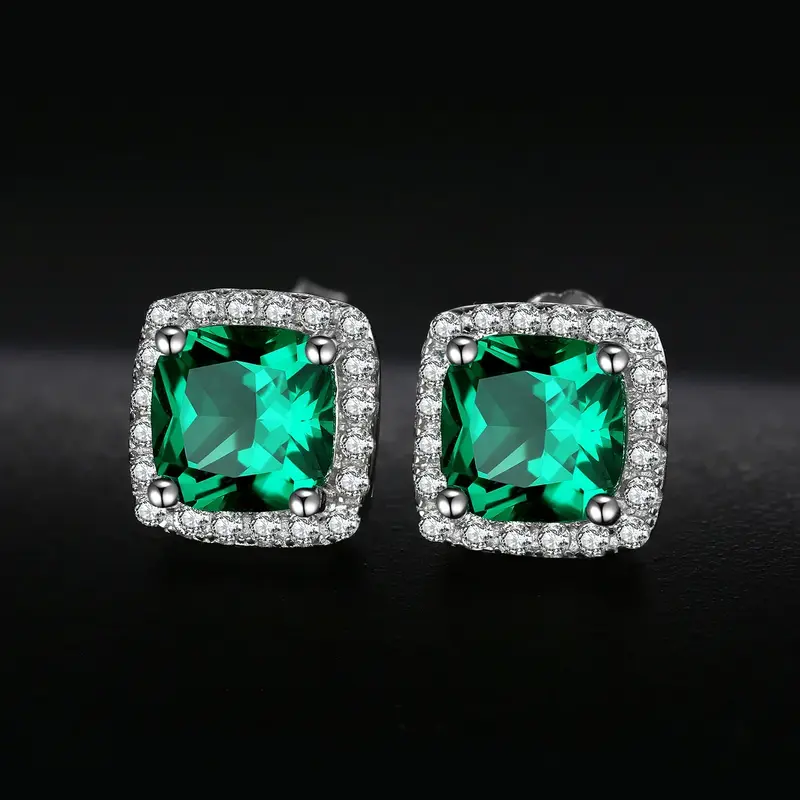 Radiant Created Nano Emerald Stud Earrings in 925 Sterling Silver - Elegant Fashion Jewelry for Women