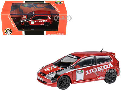 2001 Honda Civic Type R EP3 Red with Graphics BTCC Honda Racing 1/64 Diecast Model Car by Paragon Models