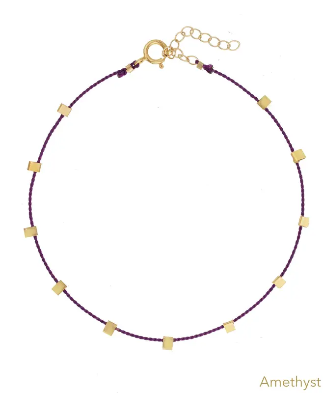Hilo Bracelet | Metal Color: Gold | Color: Amethyst | Length: Adjustable 6 - 7 inches