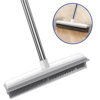 Pet Hair Removal Broom, 1 Count Long Handle White Broom with Rubber Brush & Squeegee, Portable Design Carpet Rake and Floor B...