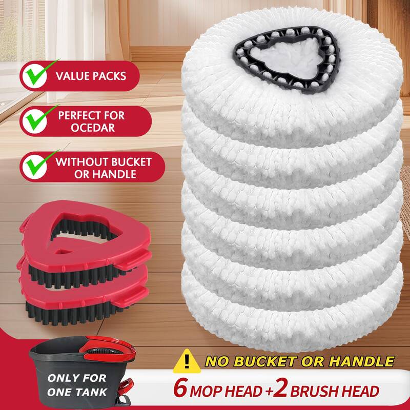 Microfiber Mop & Scrub Brush Refills For O-Cedar EasyWring 1 Tank System Bucket or Handle NOT INCLUDED Spin Mop Head Set