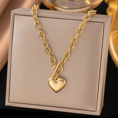 304 Stainless Steel Heart Pendant Cable Chain Necklaces for Women