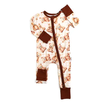 Teddy Zip Bamboo Brown Bear One Piece Zip Outfit Two Way Zipper