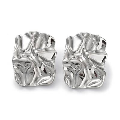 Non-Tarnish 304 Stainless Steel Textured Rectangle Ear Studs for Women