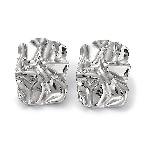 Non-Tarnish 304 Stainless Steel Textured Rectangle Ear Studs for Women