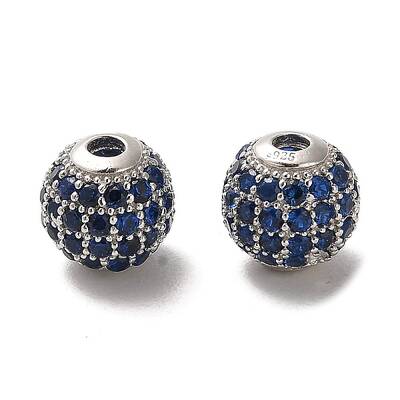 Rhodium Plated 925 Sterling Silver Micro Pave Cubic Zirconia Beads
