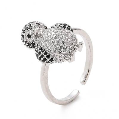 Cubic Zirconia Penguin Open Cuff Ring