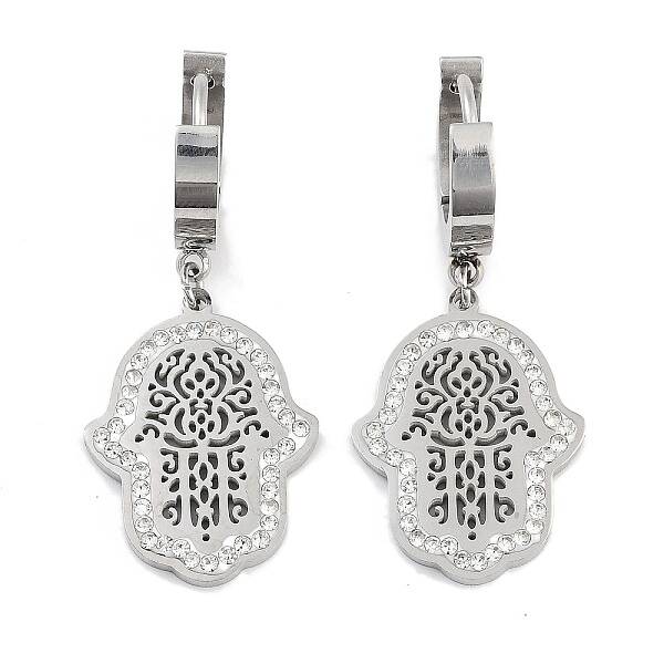 Hollow Hamsa Hand 304 Stainless Steel Dangle Earrings